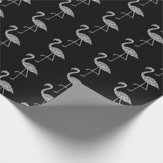 Glänzender Flamingo Silber Glitter Funken Muster Geschenkpapier (Ecke)