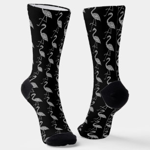 Glänzender Flamingo Silber Glitter Muster schwarz Socken