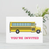 Glänzender gelber Schulbus eingeladen Einladung (Stehend Vorderseite)