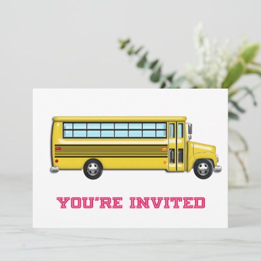 Glänzender gelber Schulbus eingeladen Einladung (Stehend Vorderseite)