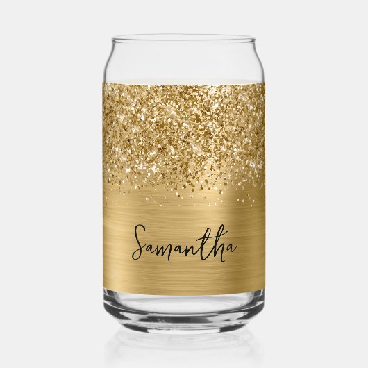 Glänzender Gold Glam Name Dosenglas (Vorderseite)