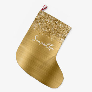 Glänzender Gold Glam Name Großer Weihnachtsstrumpf