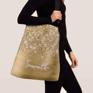 Glänzender Gold Glam Name Tragetaschen Mit Langen Trägern