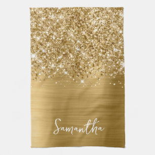 Glänzender Gold-Glamour-Name Geschirrtuch