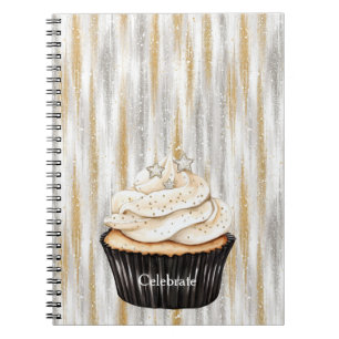 Glänzender Gold Silber Sterne Cupcake Feiern Notizblock