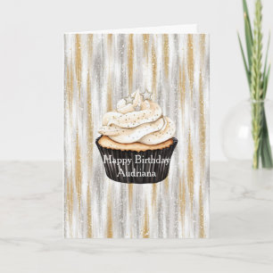 Glänzender Gold Silber Sterne Cupcake Geburtstag Karte