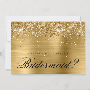 Glänzender Goldfolien Brautjungfer Vorschlag Einladung