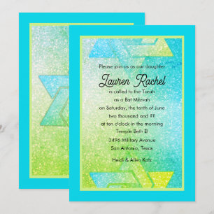 Glänzender Gradient Bat Mitzvah Türkisgrüne Limett Einladung
