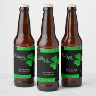 Glänzender Grüner Kleeblatt St. Patrick Personalis Bierflaschenetikett
