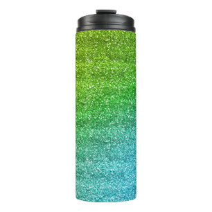 Glänzender grüner und blauer Farbverlauf Glitter Thermosbecher