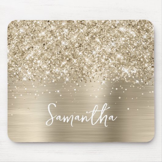 Glänzender Hellgold Glam Name Mousepad (Vorne)