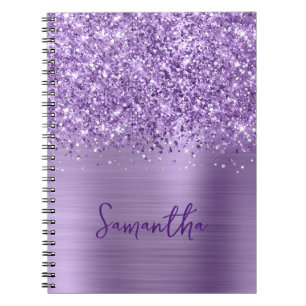 Glänzender Helllila Glam Schriftname Notizblock