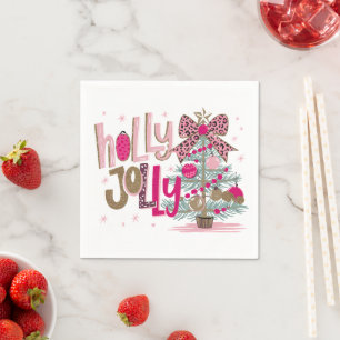 Glänzender Holly Jolly Weihnachtsbaum Serviette