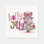 Glänzender Holly Jolly Weihnachtsbaum Serviette (Vorderseite)