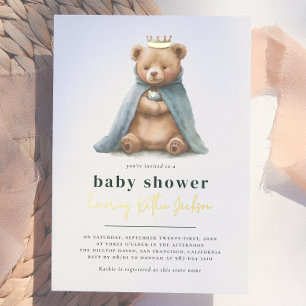 Glänzender königlicher Teddybär Prinz Junge Baby S Folieneinladung
