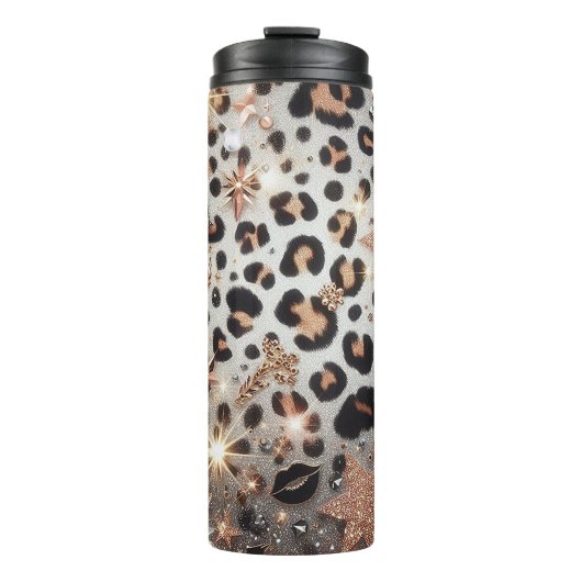 Glänzender Leoparden Druck Thermosbecher (Vorderseite)