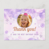 Glänzender Lila Foto Mädchen Geburtstagsfeier Postkarte (Vorderseite)