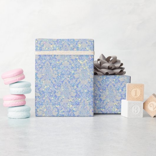 Glänzender Luxus-Damaskus & Glitter - Hellblau Geschenkpapier (Babyparty)