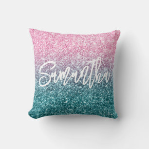 Glänzender Luxus Hellrosa Türkis Ombre Glitter Kissen