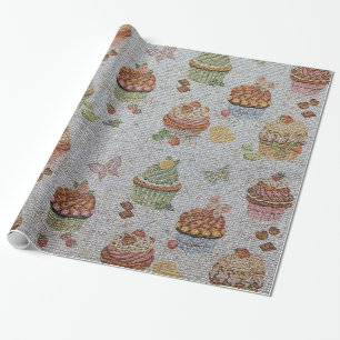 Glänzender moderner vintage Blumenkuchen Geschenkpapier