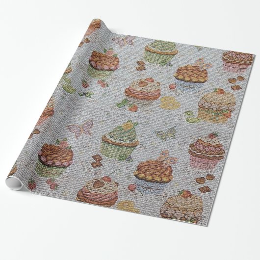 Glänzender moderner vintage Blumenkuchen Geschenkpapier (Ungerollt)
