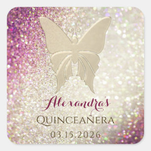 Glänzender Rosa Gold Quinceañera Geburtstag Quadratischer Aufkleber