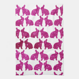 Glänzender rosa Hase mit Folie Ostern Frühling Geschirrtuch