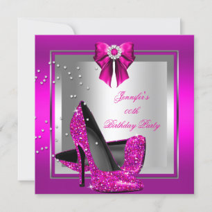 Glänzender Rosa High Heel Schuh Silberner Geburtst Einladung