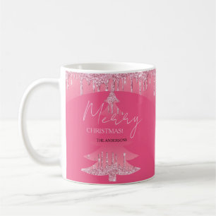 Glänzender rosa Weihnachtsbaum Kaffeetasse