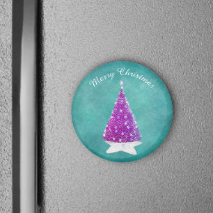 Glänzender rosa Weihnachtsbaum silberne Sterne Tür Magnet