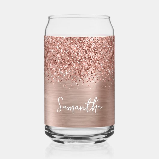 Glänzender Roségold Glam Name Dosenglas (Vorderseite)