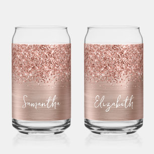 Glänzender Roségold Glam Name Dosenglas