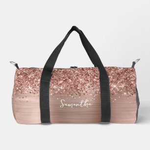 Glänzender Roségold Glam Name Duffle Bag
