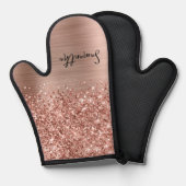 Glänzender Roségold Glam Name Ofenhandschuh (Vorderseite/Rückseite)