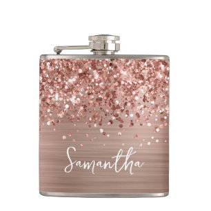 Glänzender Roségold-Glamour-Name Flachmann