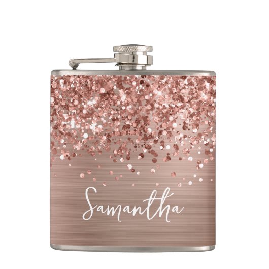 Glänzender Roségold-Glamour-Name Flachmann (Vorderseite)