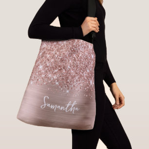 Glänzender Roségold-Glamour-Name Tragetaschen Mit Langen Trägern