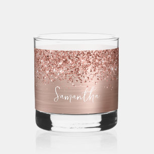 Glänzender Roségold-Glamour-Name Whiskyglas