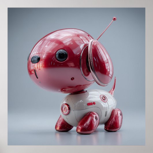 Glänzender roter Roboterhund Poster (Vorne)
