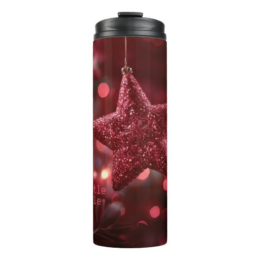 Glänzender roter Stern Thermosbecher (Vorderseite)