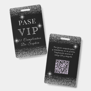 Glänzender Schwarz & Silber Funkelnder VIP Geburts Ausweis