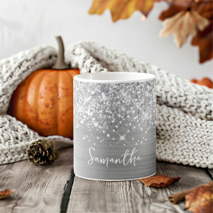 Glänzender Silber Glam Name Kaffeetasse