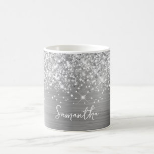 Glänzender Silber Glam Name Kaffeetasse