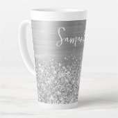 Glänzender Silber Glam Name Milchtasse (Linke Ecke)
