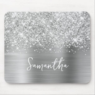 Glänzender Silber Glam Name Mousepad
