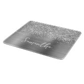 Glänzender Silber Glam Name Schneidebrett (Ecke)