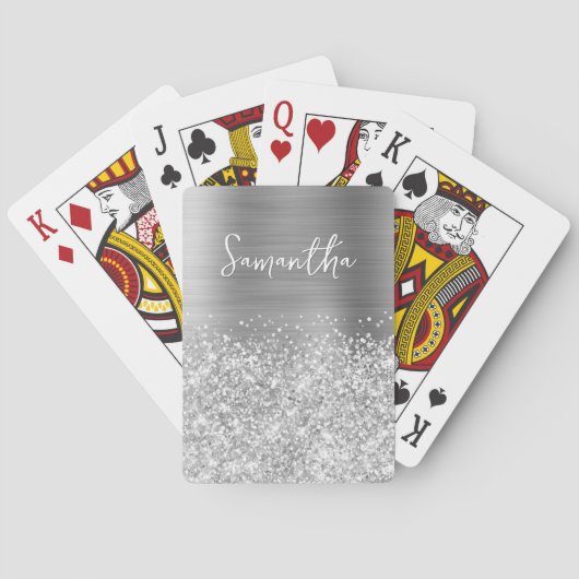 Glänzender Silber Glam Name Spielkarten (Rückseite)