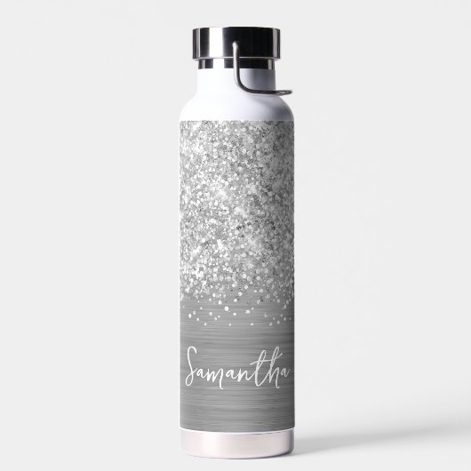Glänzender Silber Glam Name Trinkflasche (Links)