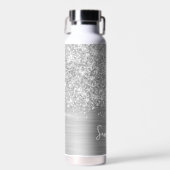 Glänzender Silber Glam Name Trinkflasche (Vorne)