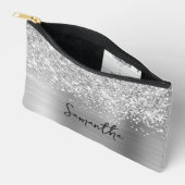 Glänzender Silber Glam Name Zubehörtasche (Offen)